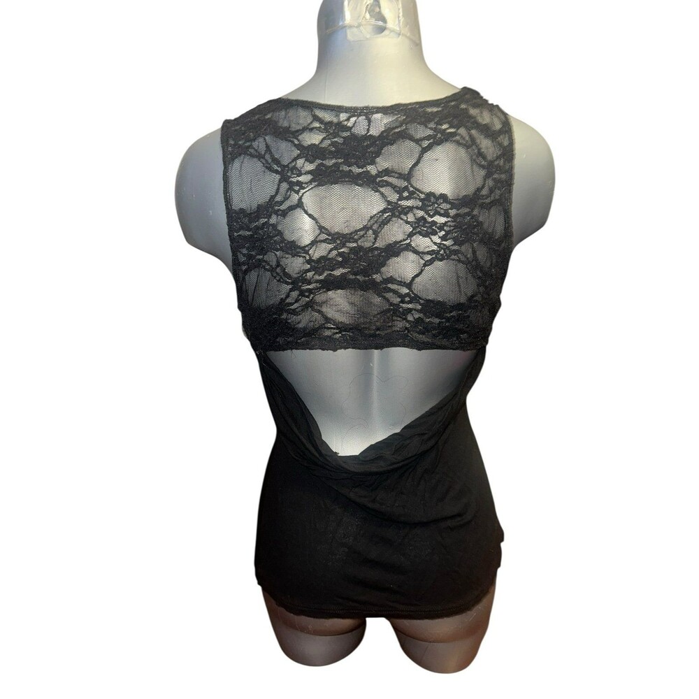 Misope black sleeveless top open lace back drape front and back med fits like sm